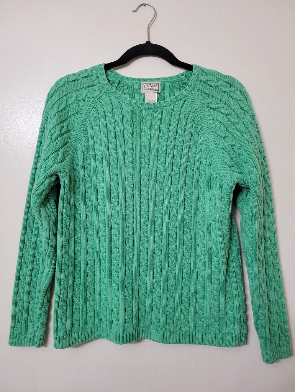 L.L. Bean Women's Cable Knit 100% Cotton Crewneck Grandma Sweater